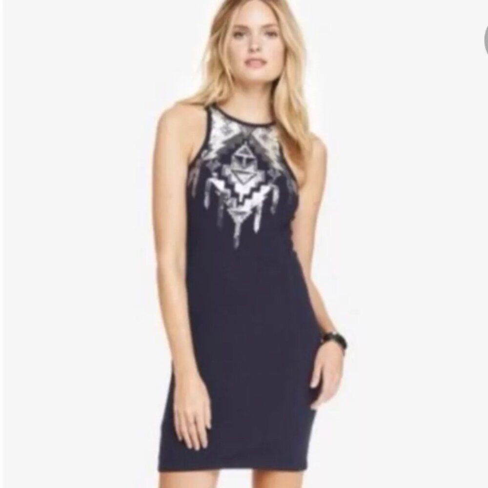 EXPRESS stretch knit Aztec sequin dress